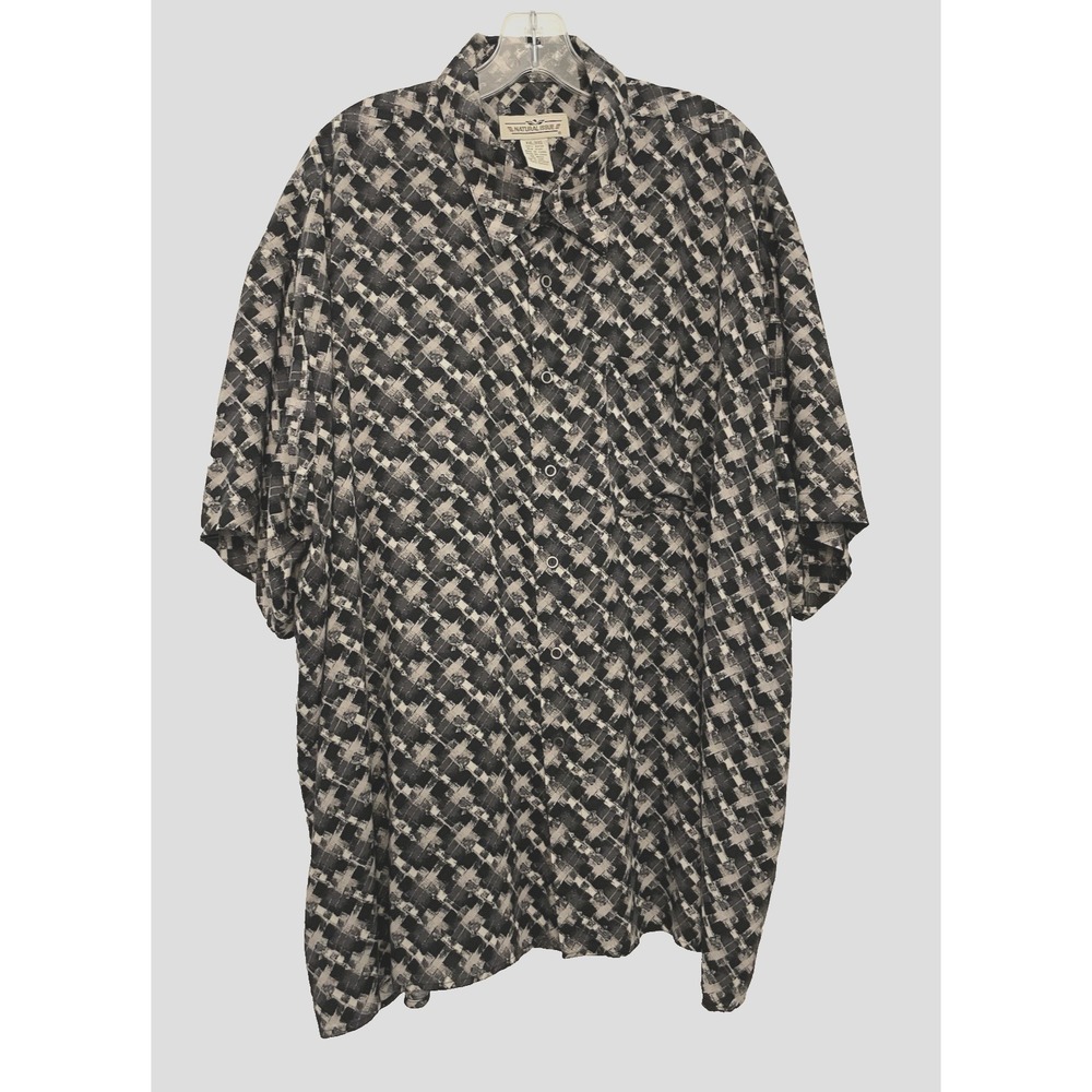 Natural Issue Shirt Men's XXL Black Beige Geometric Button Up Resort 100% Rayon